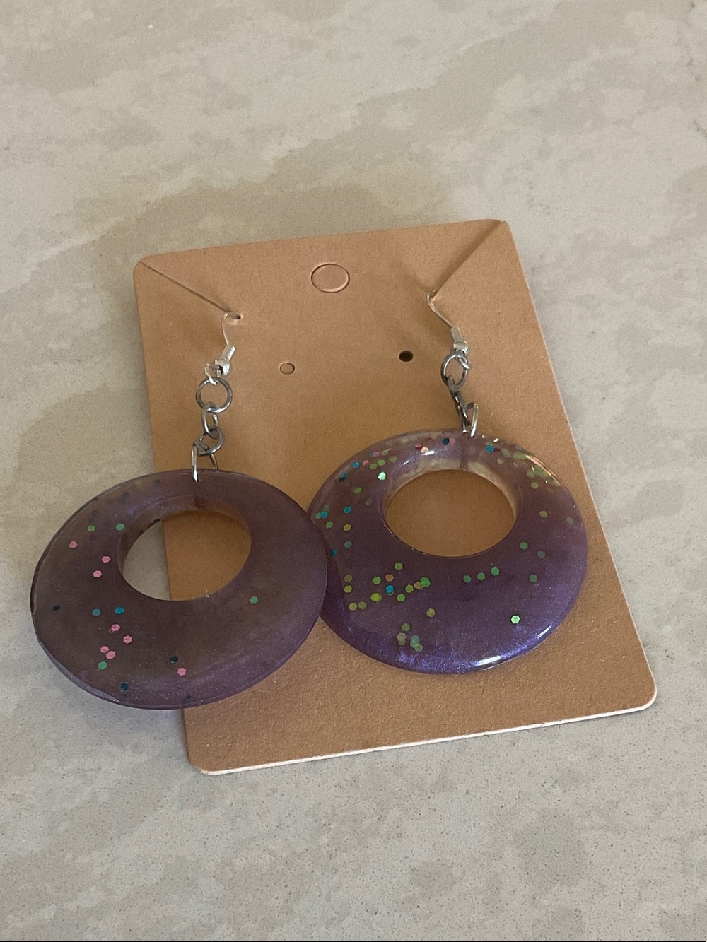 Purple Glitter Resin Hoop Earrings
